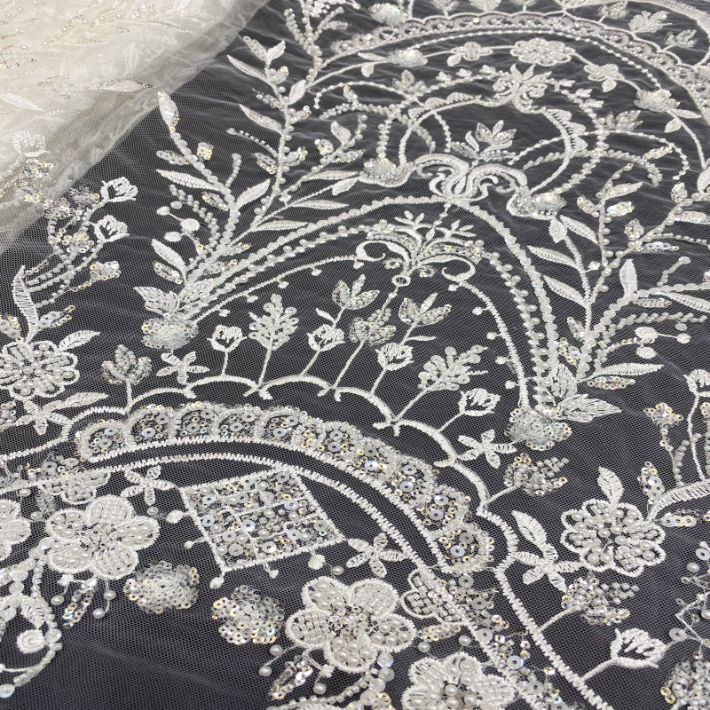 Sequin & Bubble-Bead Embroidered Bridal Fabric – Design 43007 — fabric photo 3