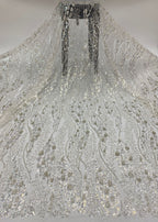 Heavy 3/4 mm Sequin & Bugle-Bead Embroidered Bridal Fabric – Design 43935