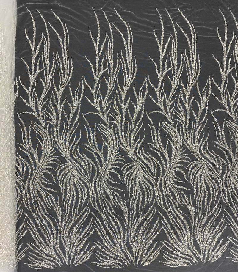 Botanical Crystal-Look Sequin Embroidered Bridal Fabric — fabric photo 4