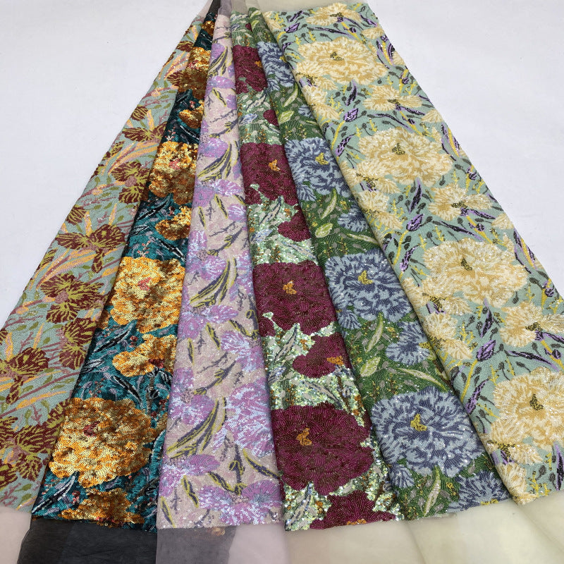 Heavy Lotus Sequin Embroidered Bridal Fabric