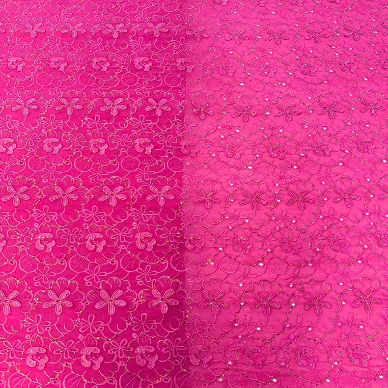 Rhinestone Embroidered Plain Chiffon Fabric – Per Yard