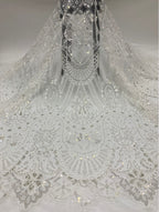 Fine 3/7 mm Sequin & Triple-Bead Embroidered Bridal Fabric — fabric photo 3