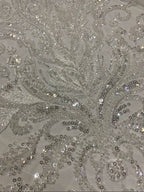 2/4 mm Crystal-Look Sequin & Double-Bead Embroidered Bridal Fabric – Design 94623 — fabric photo 6