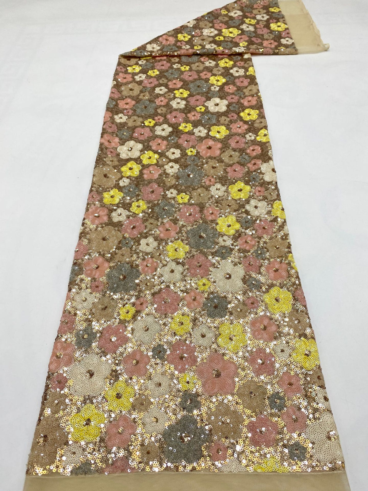 Plum Blossom Multicolor Sequin Embroidery Fabric — fabric photo 2