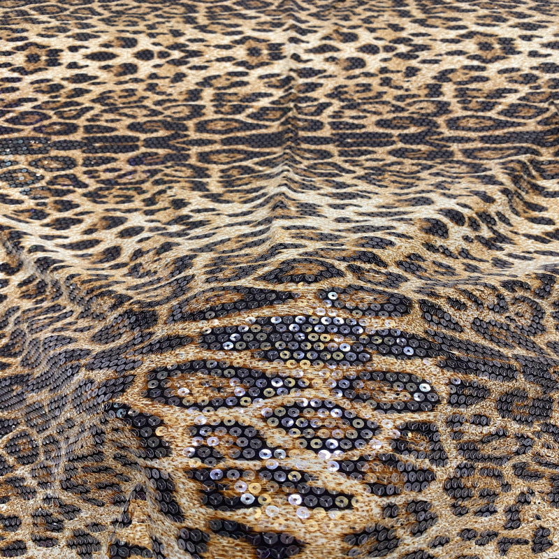 Leopard Print Fabric with 5mm Sequin Embroidery — fabric photo 3
