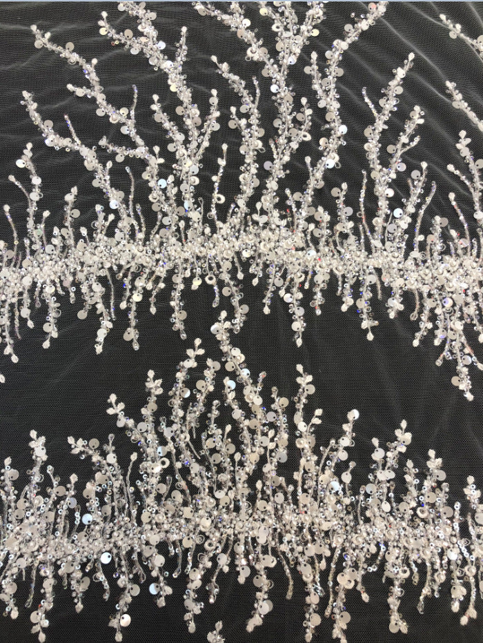 3 mm Sequin & Double-Bead Embroidered Bridal Fabric — fabric photo 3