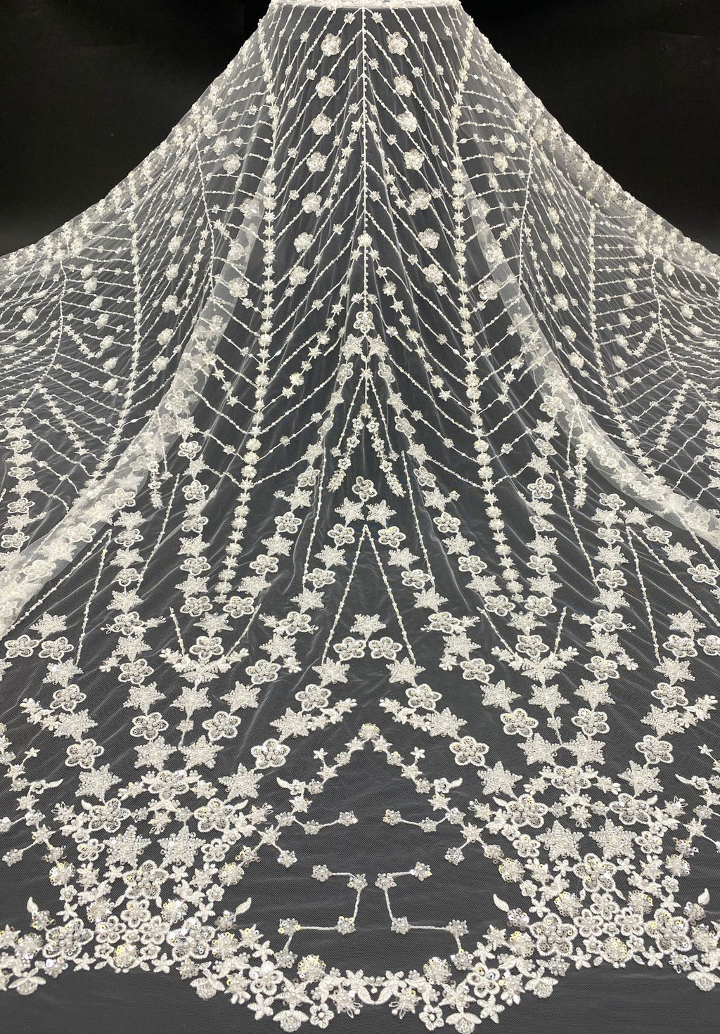 Botanical Foam Bead Embroidered Fabric with Sequins — fabric photo 6