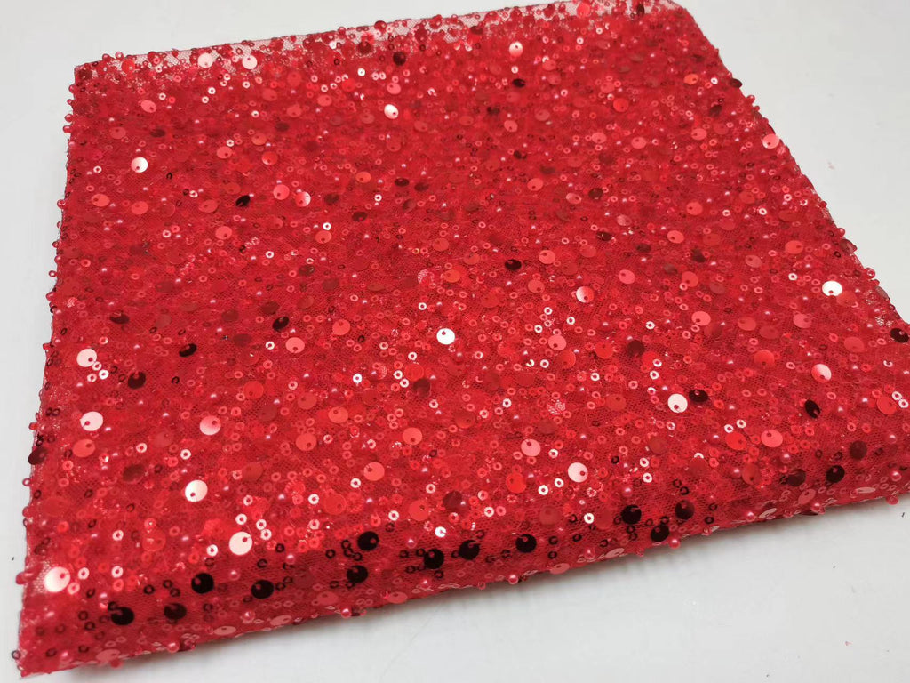 Foam and Silver Bead Sequin Mesh Fabric — fabric photo 4