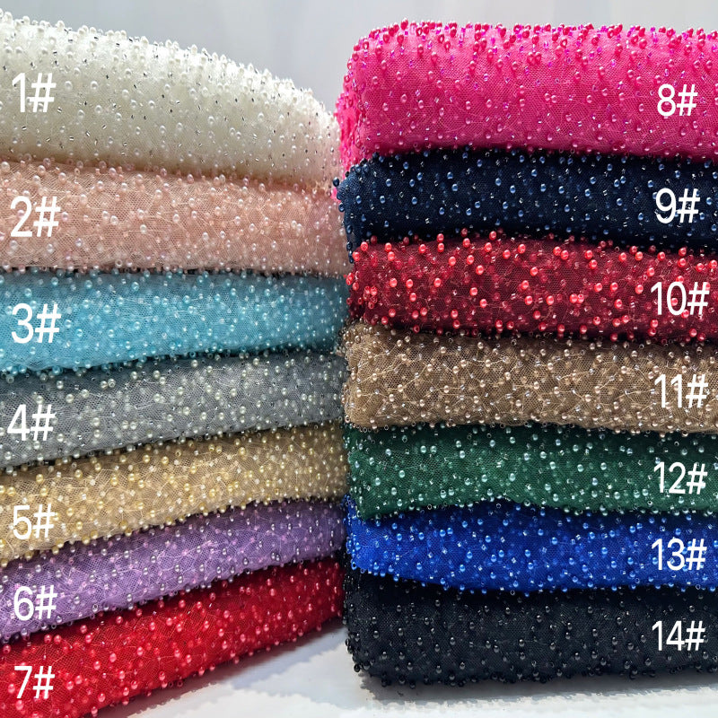 Double-Bead Embroidered Irregular Mesh Fabric