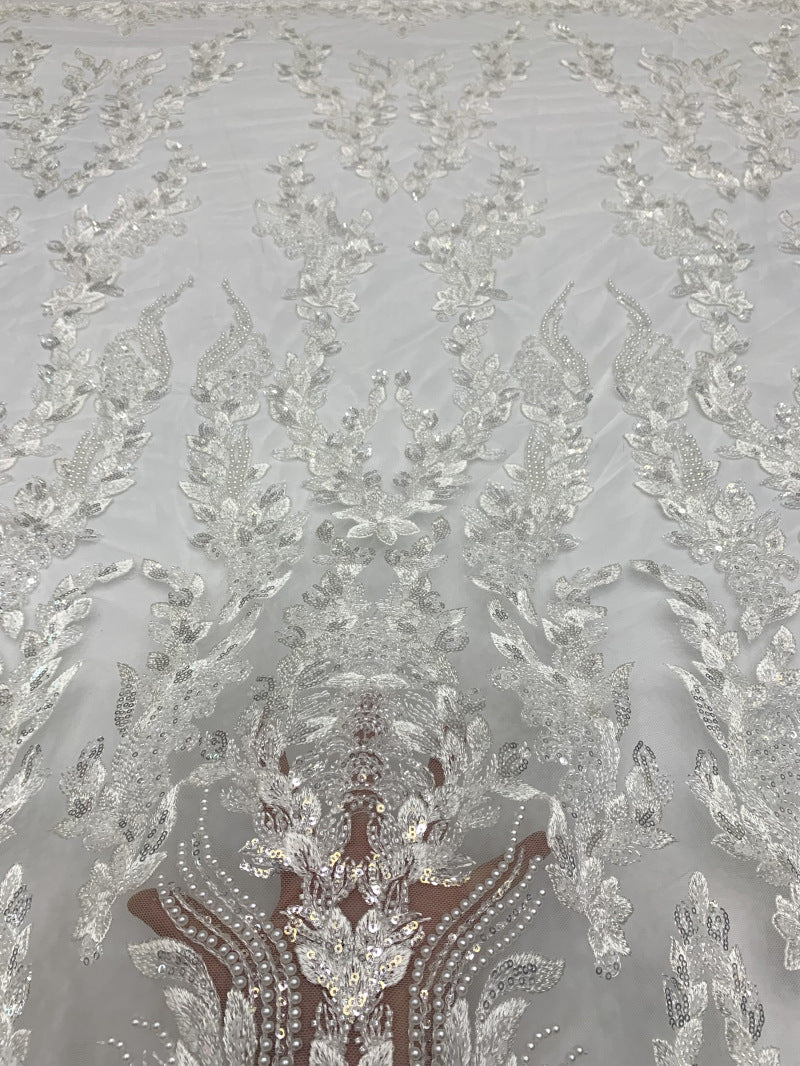3D Floral Foam Bead & 3/4mm Sequin Embroidery Fabric — fabric photo 4