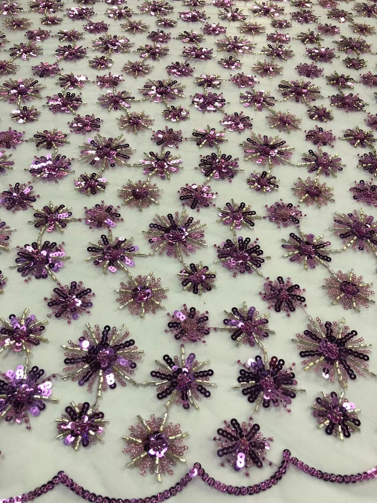 Tiny Floral Double-Bead & 3/5 mm Sequin Embroidery — fabric photo 4