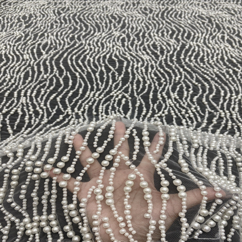 Mixed-Size Foam Bead Sequin Embroidered Bridal Fabric — fabric photo 4