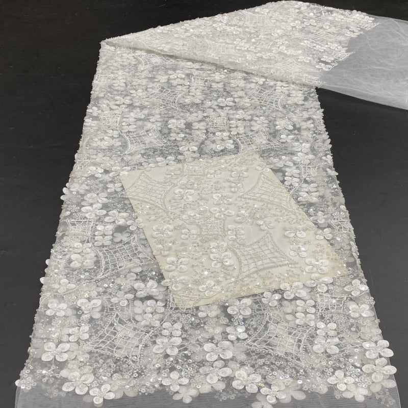 Floral Bead Rope Sequin Embroidery Fabric — fabric photo 2