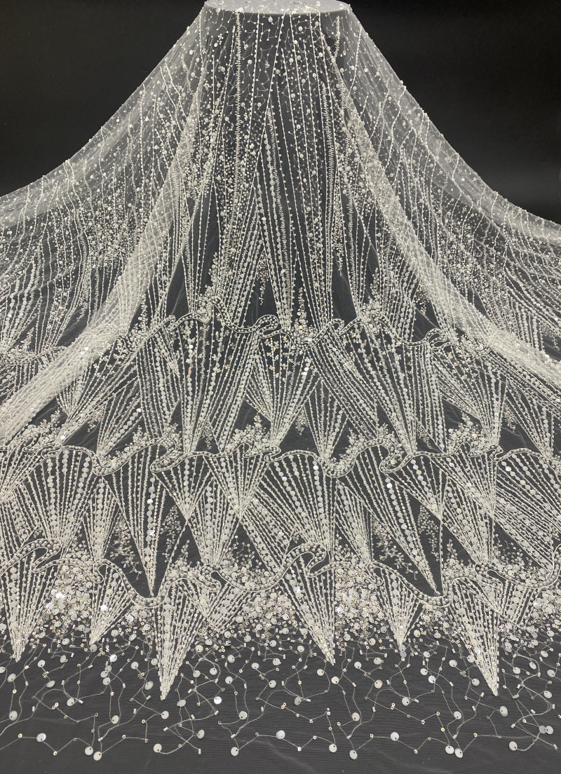 Starry Bugle Foam Bead Sequin Bridal Fabric