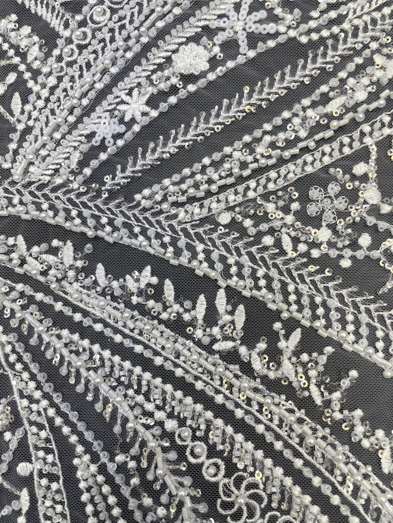 Decorative Bugle Foam Bead Sequin Bridal Fabric — fabric photo 3