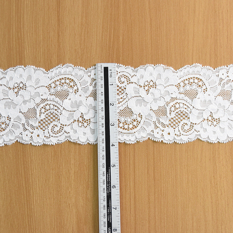 Large Floral Double-Scallop Corded Stretch Nylon Lace Trim 10 cm