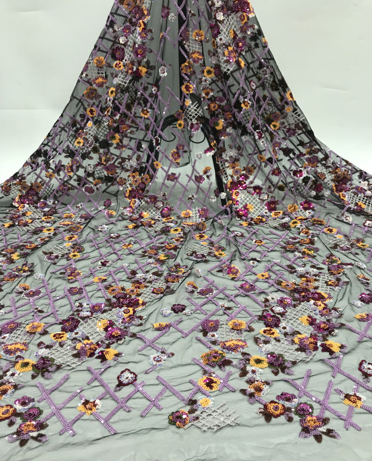 Diamond Grid Mesh with 2/3/4 mm Sequin Embroidery — fabric photo 4