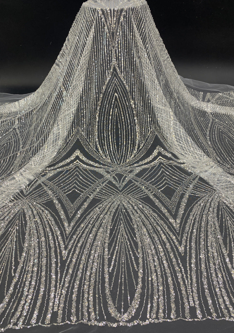 Bugle Bead & 3/5mm Crystal Sequin Fabric