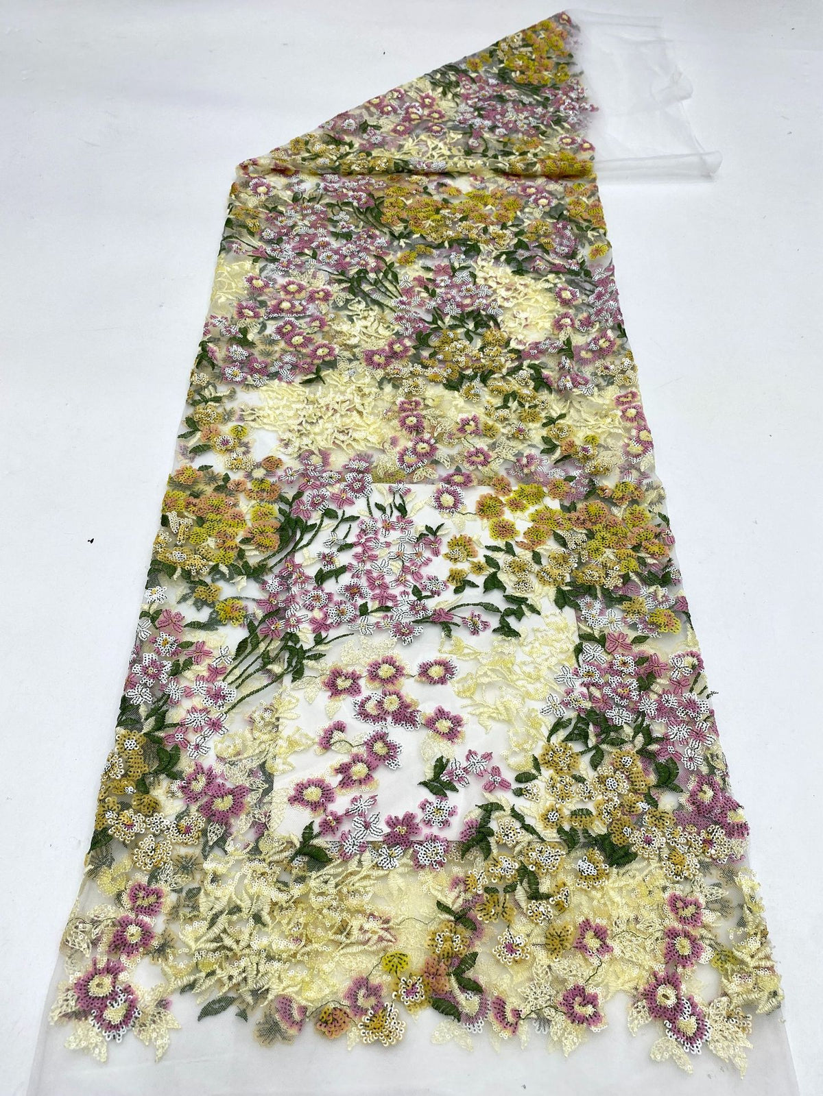 Botanical Mixed-Color Sequin Embroidered Fabric — fabric photo 6