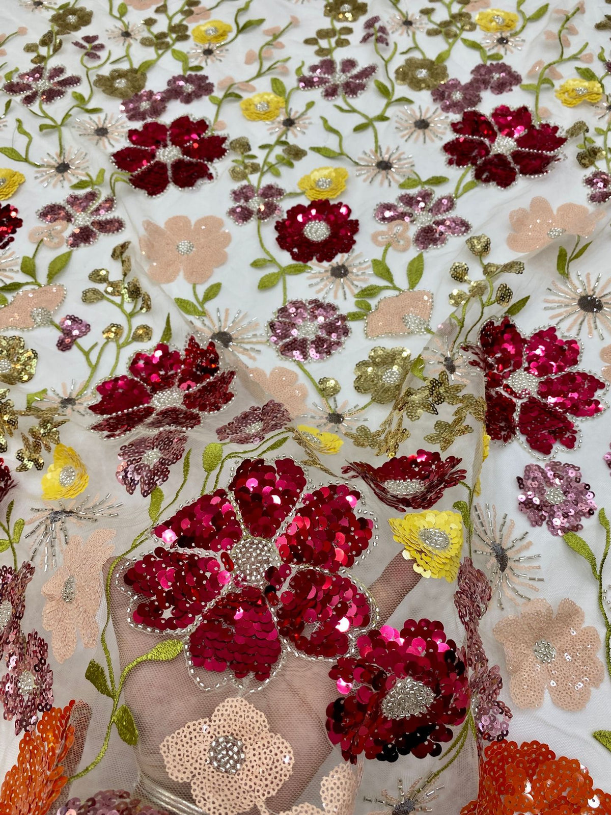 Multicolor Thread Bead & Sequin Embroidered Fabric — fabric photo 3