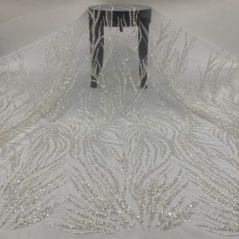 Botanical Crystal-Look Sequin Embroidered Bridal Fabric