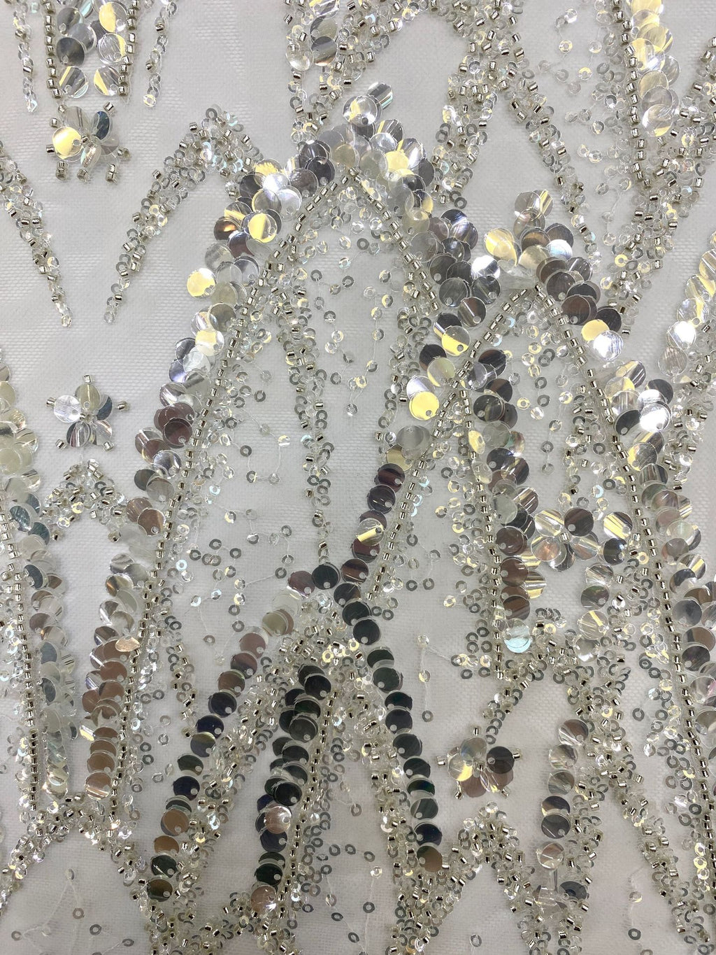 Silver Bead & 3/7mm Crystal Sequin Dress Fabric — fabric photo 5