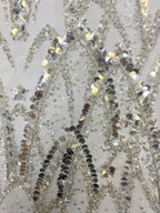 Silver Bead & 3/7mm Crystal Sequin Dress Fabric — fabric photo 5