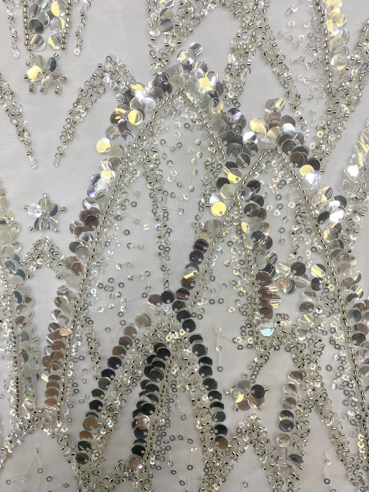 Silver Bead & 3/7mm Crystal Sequin Dress Fabric — fabric photo 5