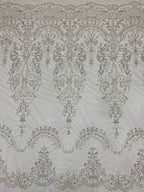 3 mm Crystal-Look Sequin & Silver-Bead Embroidered Bridal Fabric — fabric photo 2