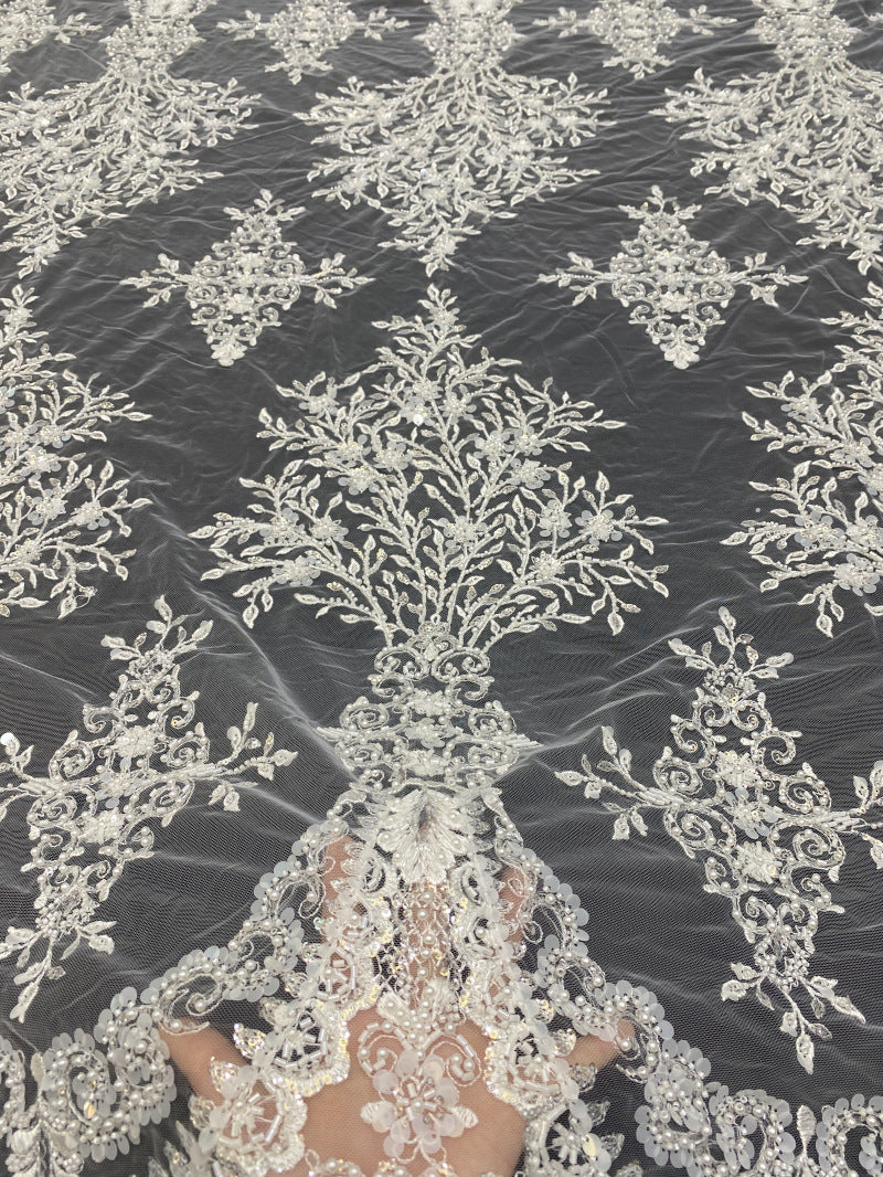 Bugle Bead & 3/7mm Sequin Evening Gown Fabric — fabric photo 2