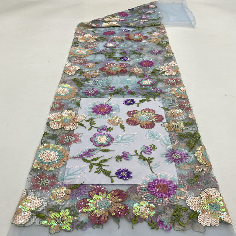 Colorful Sequin & Foam Bead Embroidery Fabric