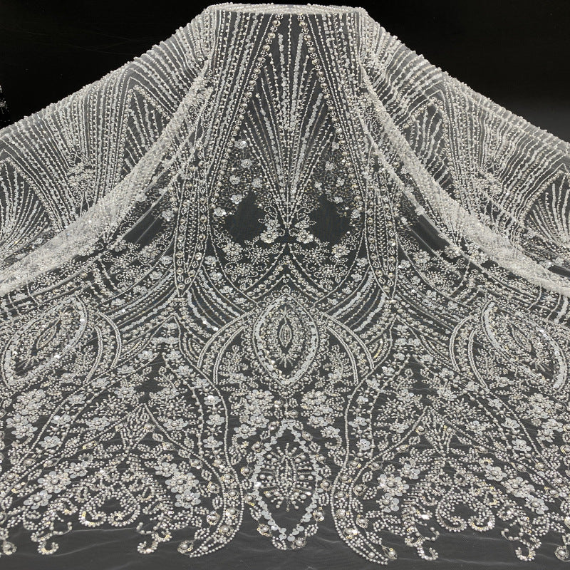 Four-Bead Raised-Bead and Sequin Embroidered Fabric