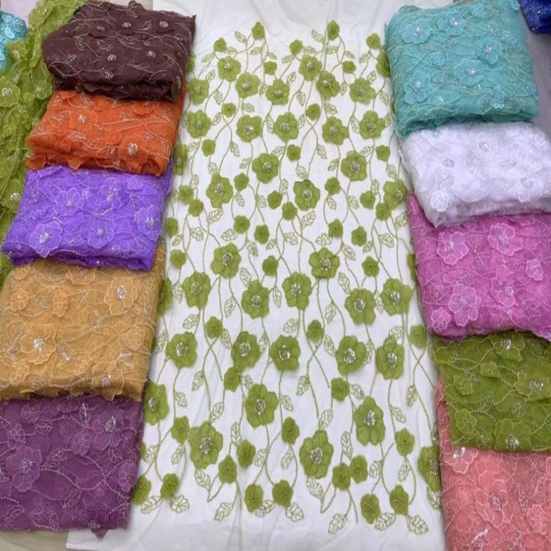 Laser Floral Applique Bead and Sequin Embroidered Fabric — fabric photo 4