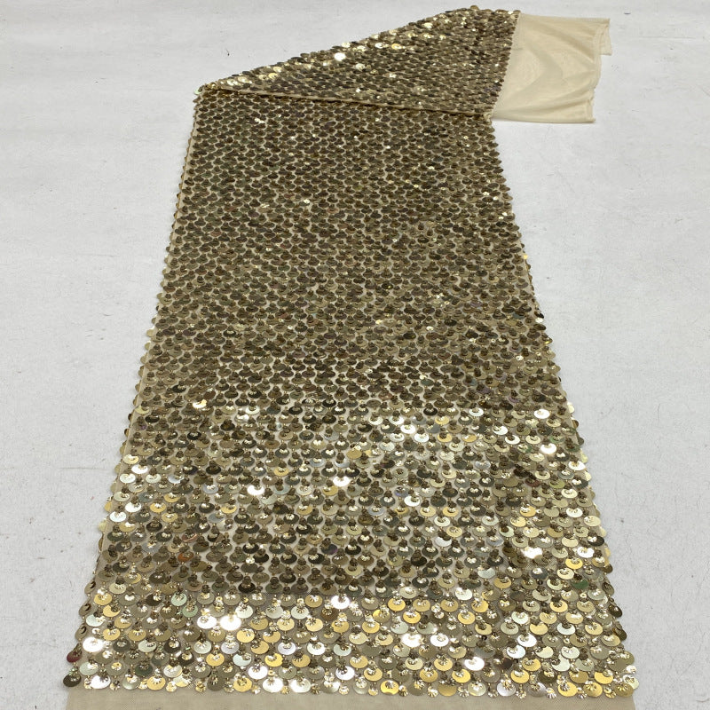 Shell Sequin Bead Embroidered Stretch Mesh — fabric photo 2