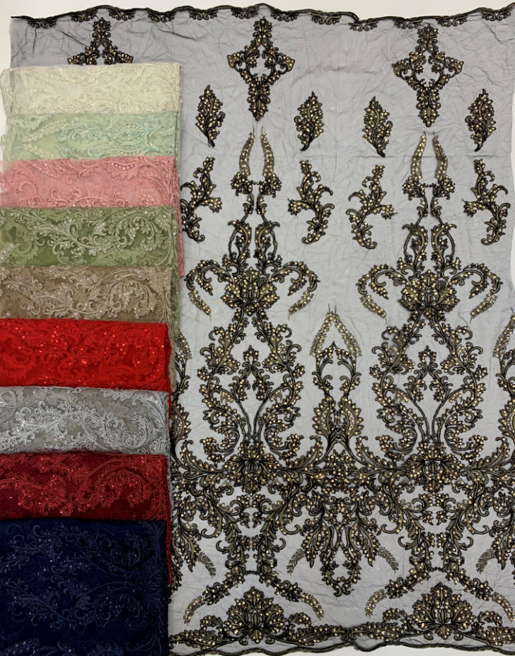 3D Sequin & Cordwork Embroidered Bridal Fabric