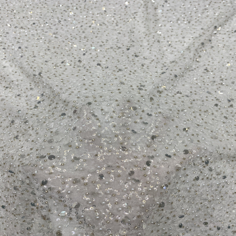 3/7 mm Sequin & Bubble-Bead Embroidered Velvet-Base Fabric — fabric photo 5