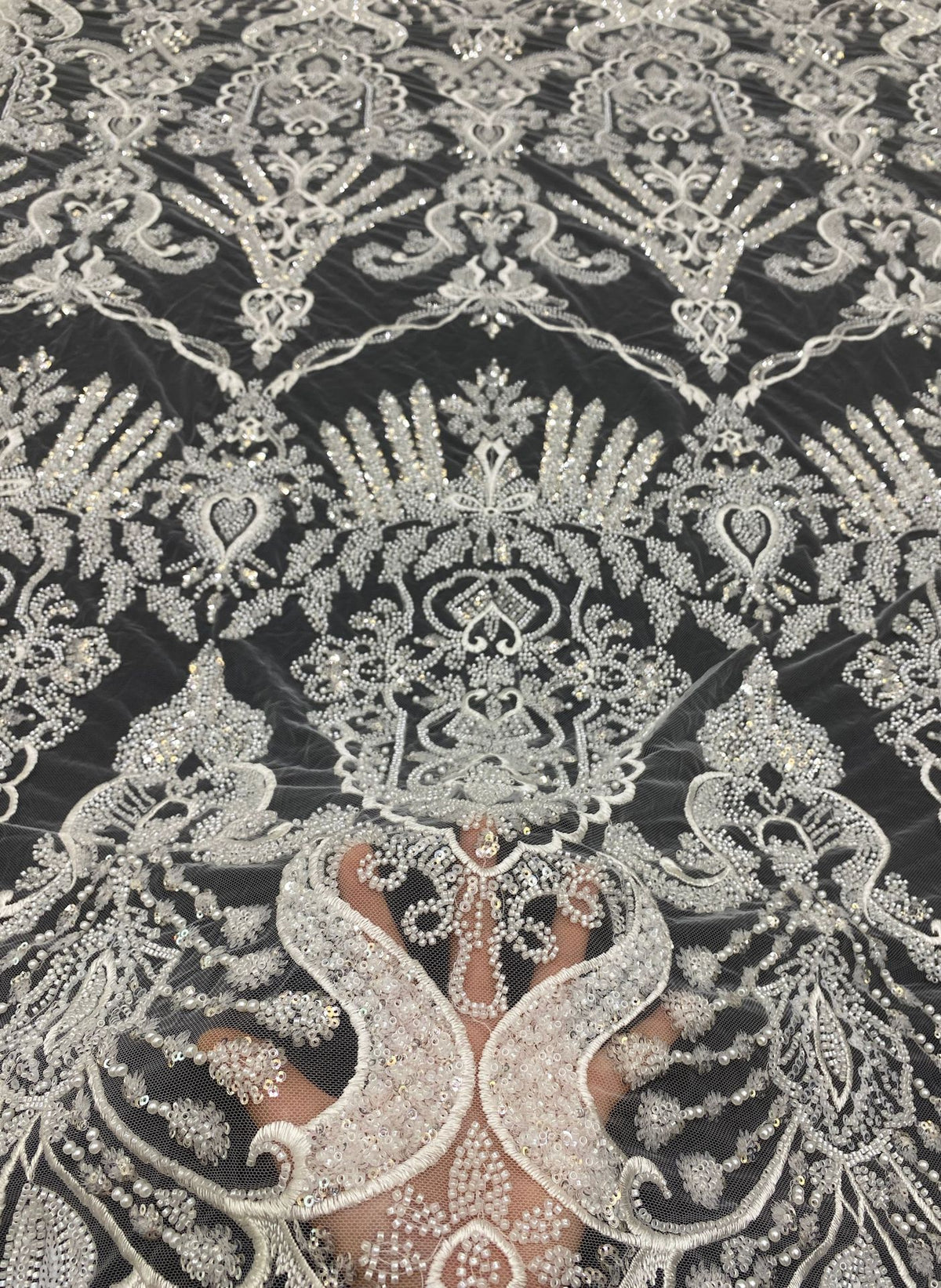 Sequin & Bubble-Bead Embroidered Bridal Fabric – Design 26367 — fabric photo 2