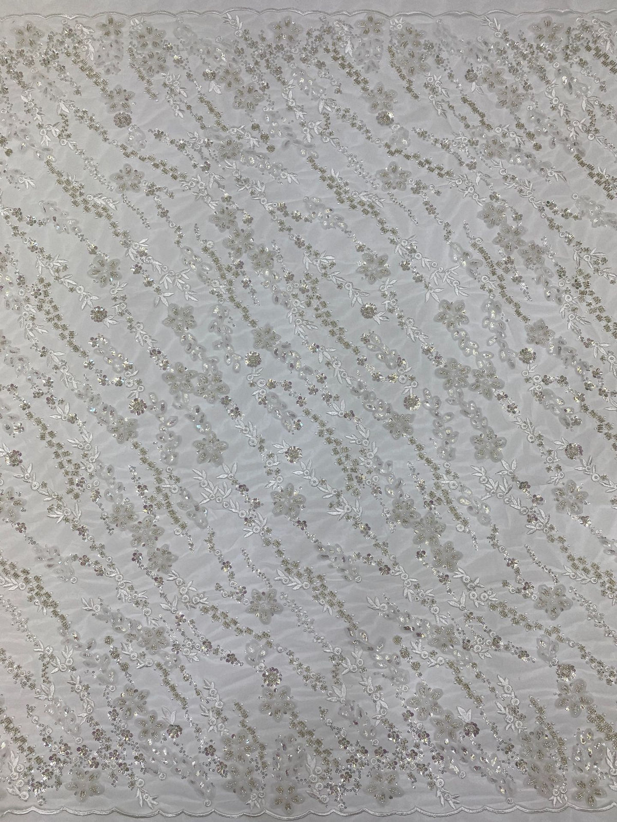 Corded Silver Bead & 4/7 mm Sequin Embroidered Fabric — fabric photo 6