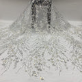 3/7 mm Crystal-Look Sequin & Silver-Bead Embroidered Bridal Fabric – Design 47551