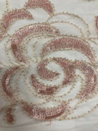 Blush Pink 3D Floral Bead & 3/5 mm Sequin Fabric — fabric photo 4