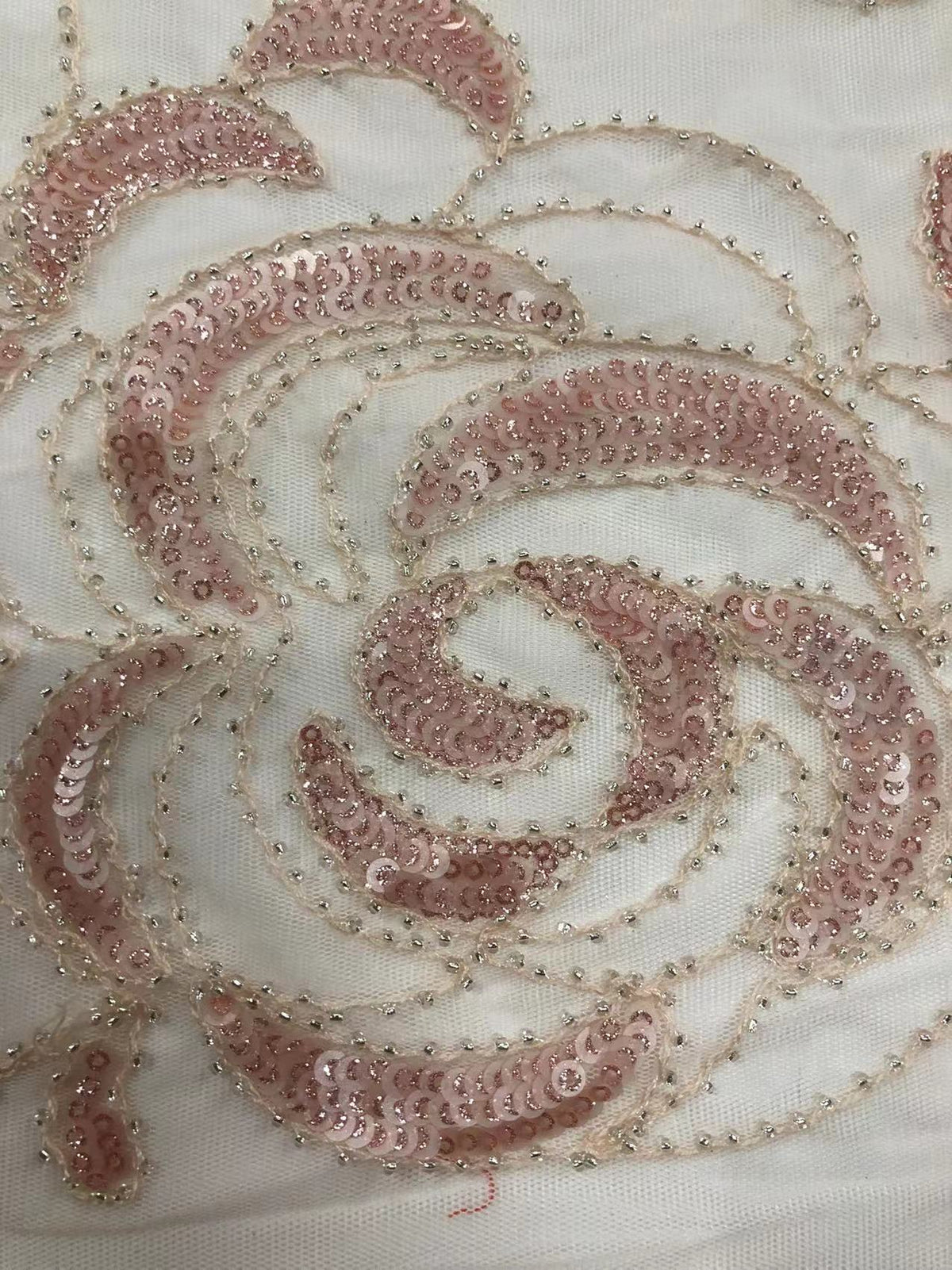 Blush Pink 3D Floral Bead & 3/5 mm Sequin Fabric — fabric photo 4