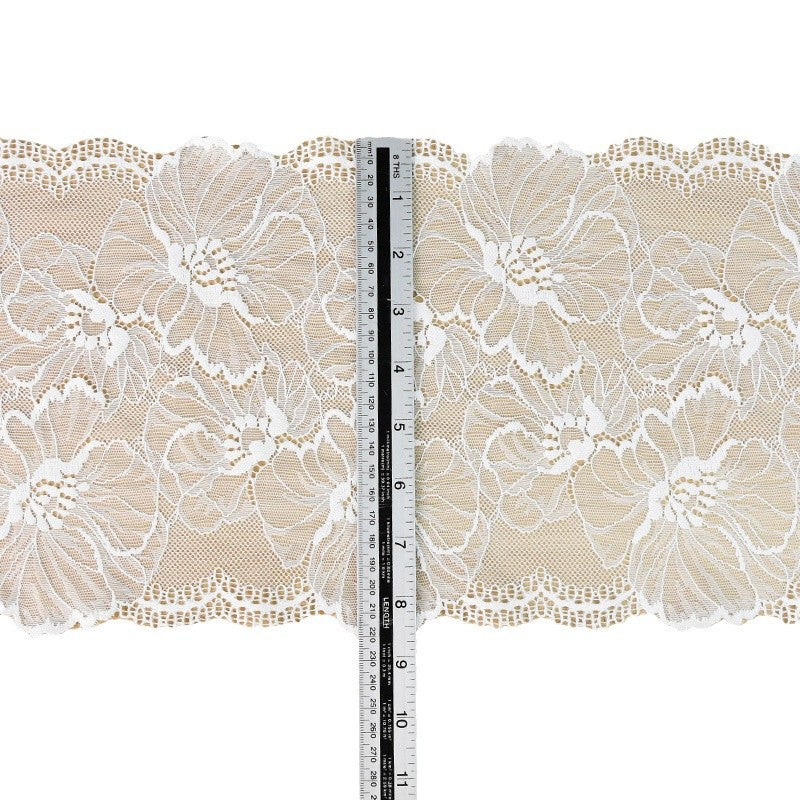 Large Floral Double-Scallop Straight-Edge Stretch Nylon Lace Trim 22 cm — fabric photo 4