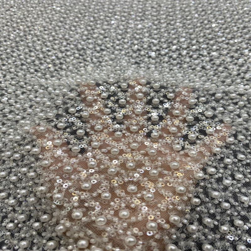 Dense Bead Sequin Embroidered Bridal Fabric