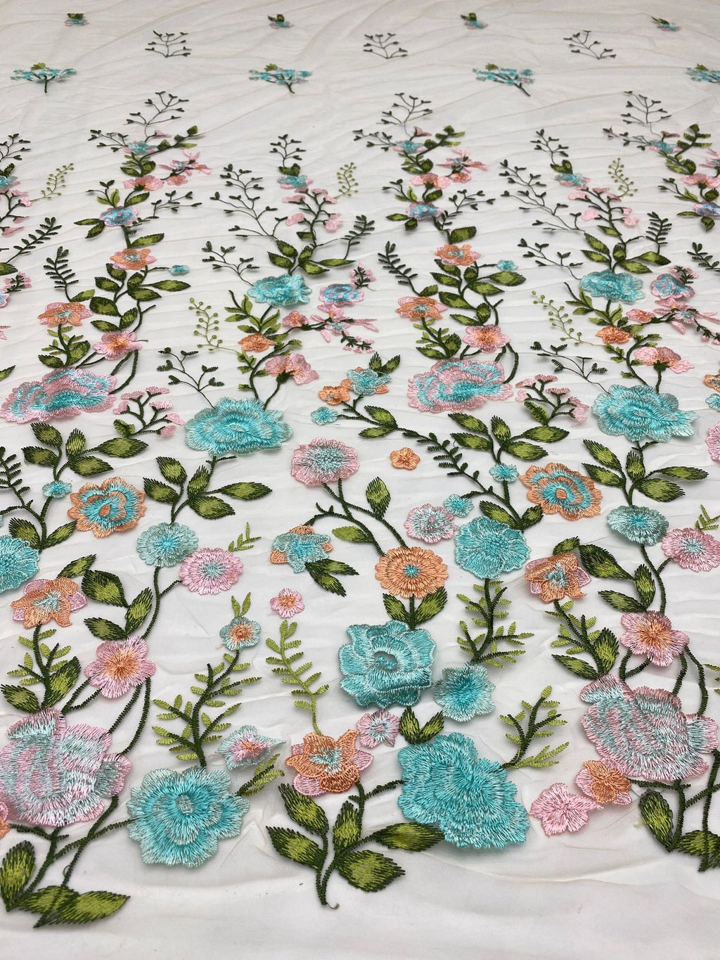 Multicolor Small-Floral Thread Embroidered Fabric — fabric photo 4