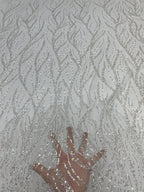 Willow Leaf Silver Bead & Crystal Sequin Fabric — fabric photo 4