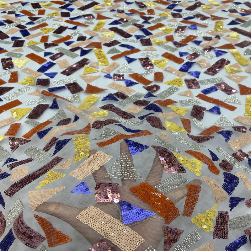 Geometric Sequin Embroidered Bridal Fabric — fabric photo 2