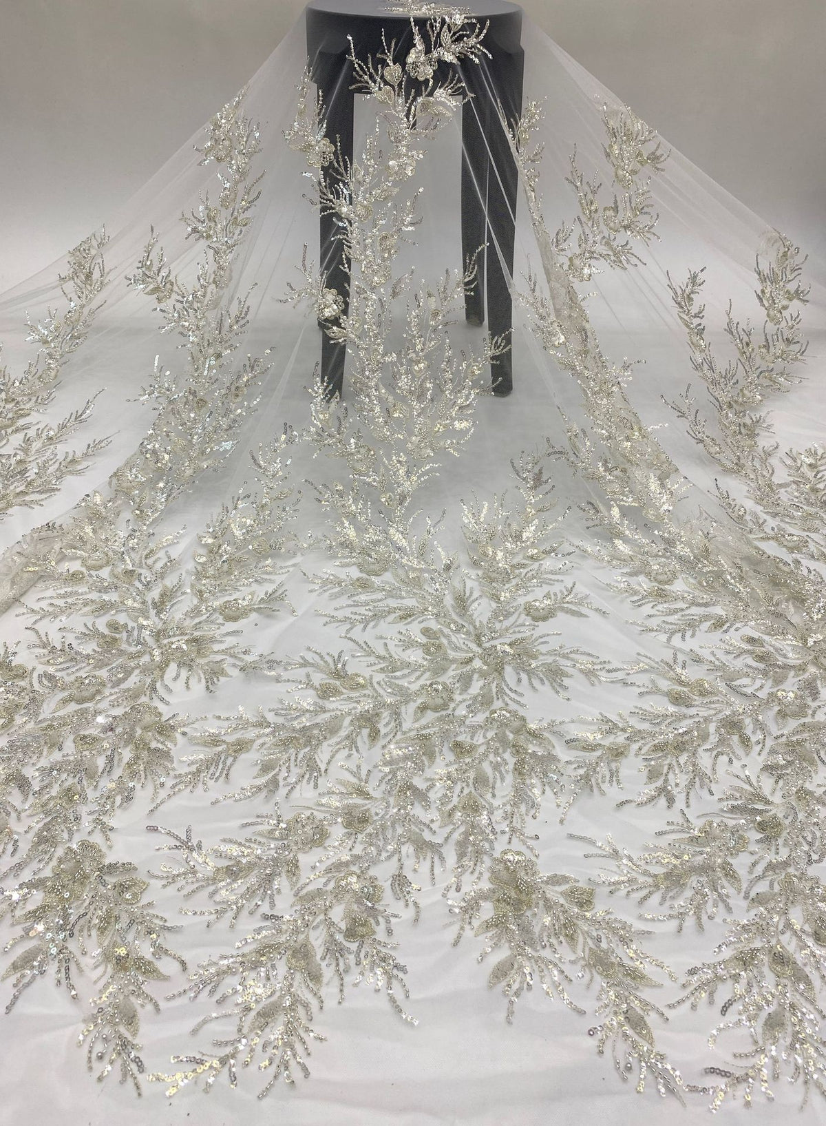 3D Oversized Floral Bead Sequin Gown Fabric