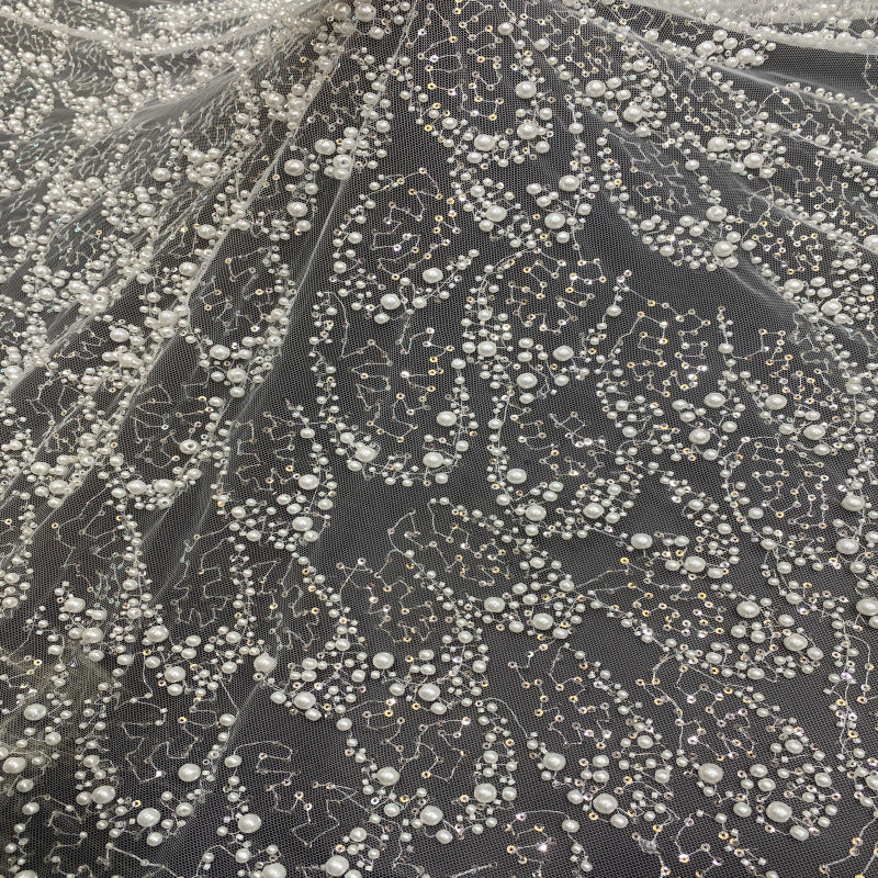 Oversized Foam Bead Bridal Embroidery Fabric — fabric photo 3