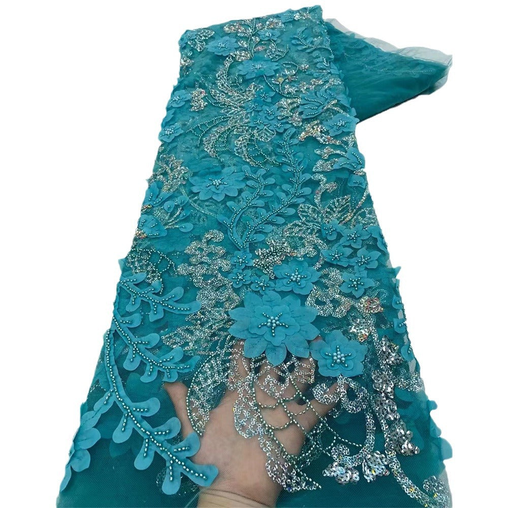 Bugle Bead Sequin Embroidered Mesh Lace — fabric photo 5