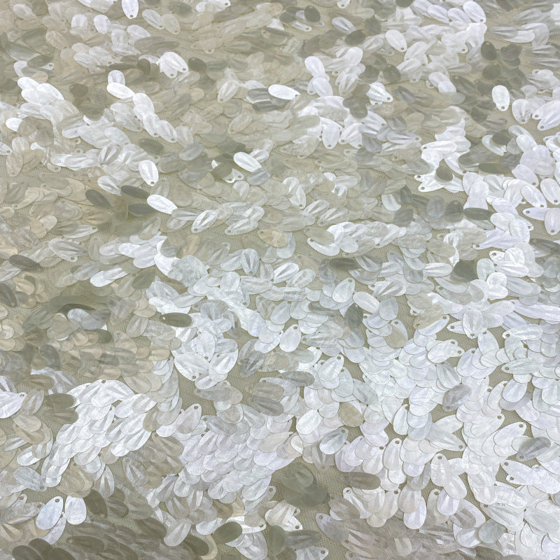 White Shell Sequin Embroidered Stretch Mesh — fabric photo 4
